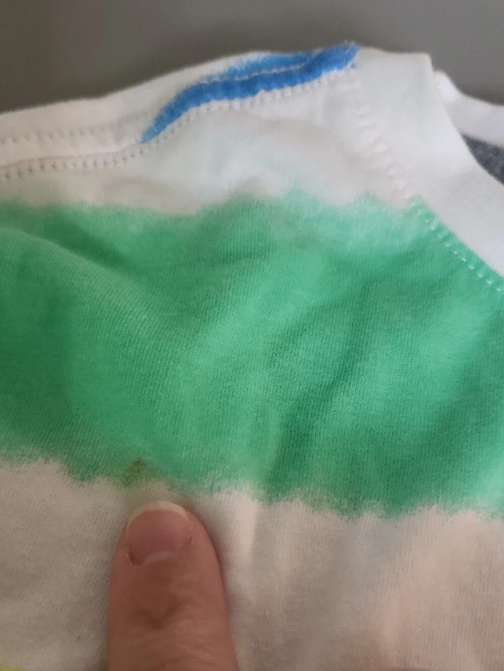 Kids White Striped Tee with Blue, Green & Yellow Accents